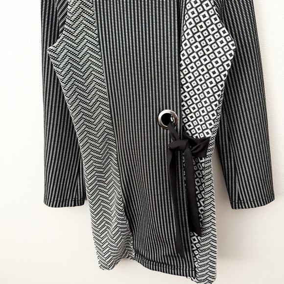 SMASH! | Black White Jacket Coat Mixed Print Patchwork Tie Grommet Long | Small - Picture 4 of 9